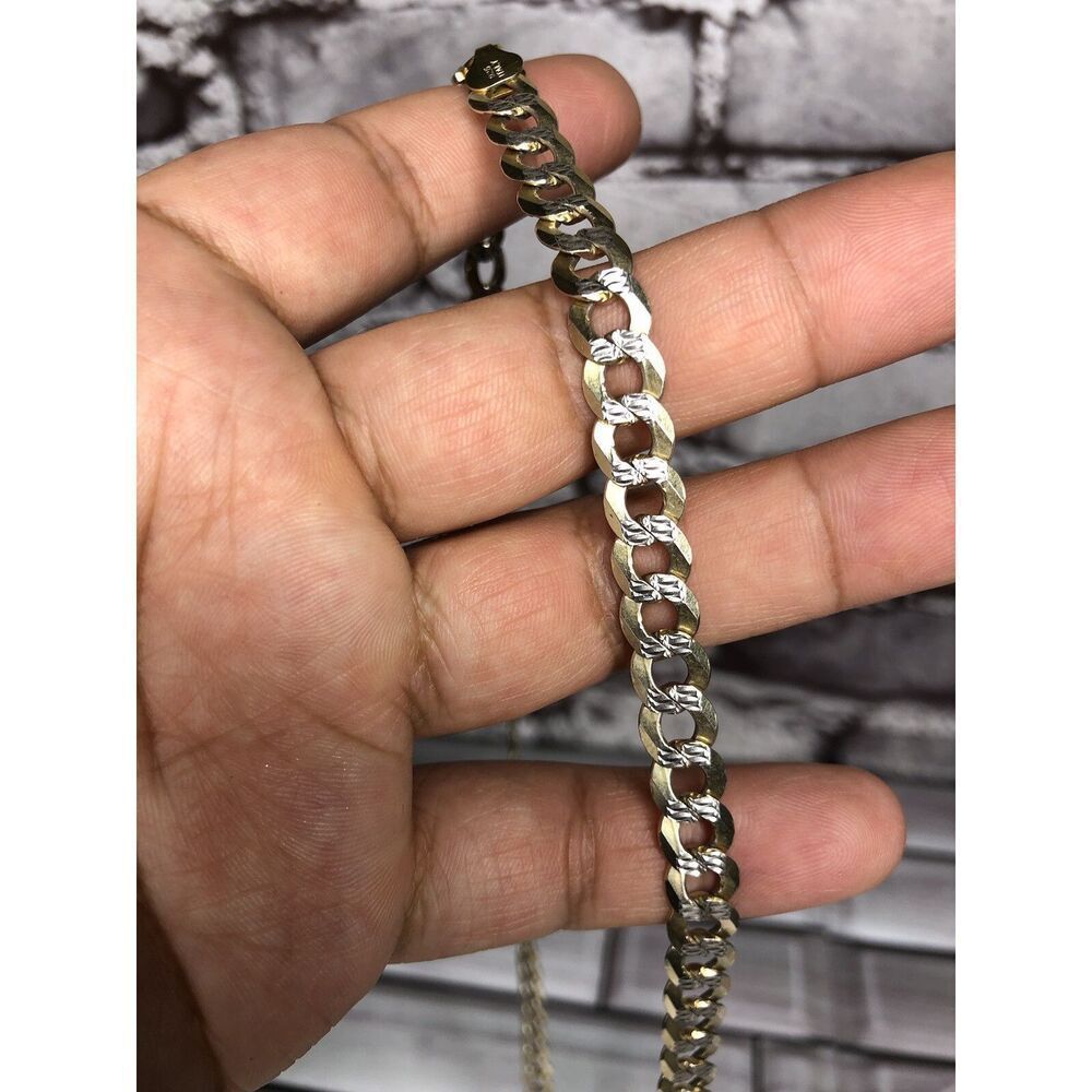 925 Sterling Silver Gold Plated Italy Diamond-Cut Cuban Chain Necklace 24" 8MM